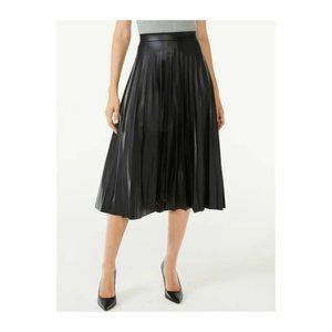 Scoop Women’s Faux Leather Pleated Skirt